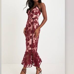 Lulu's Burgundy Lace Midi Dress